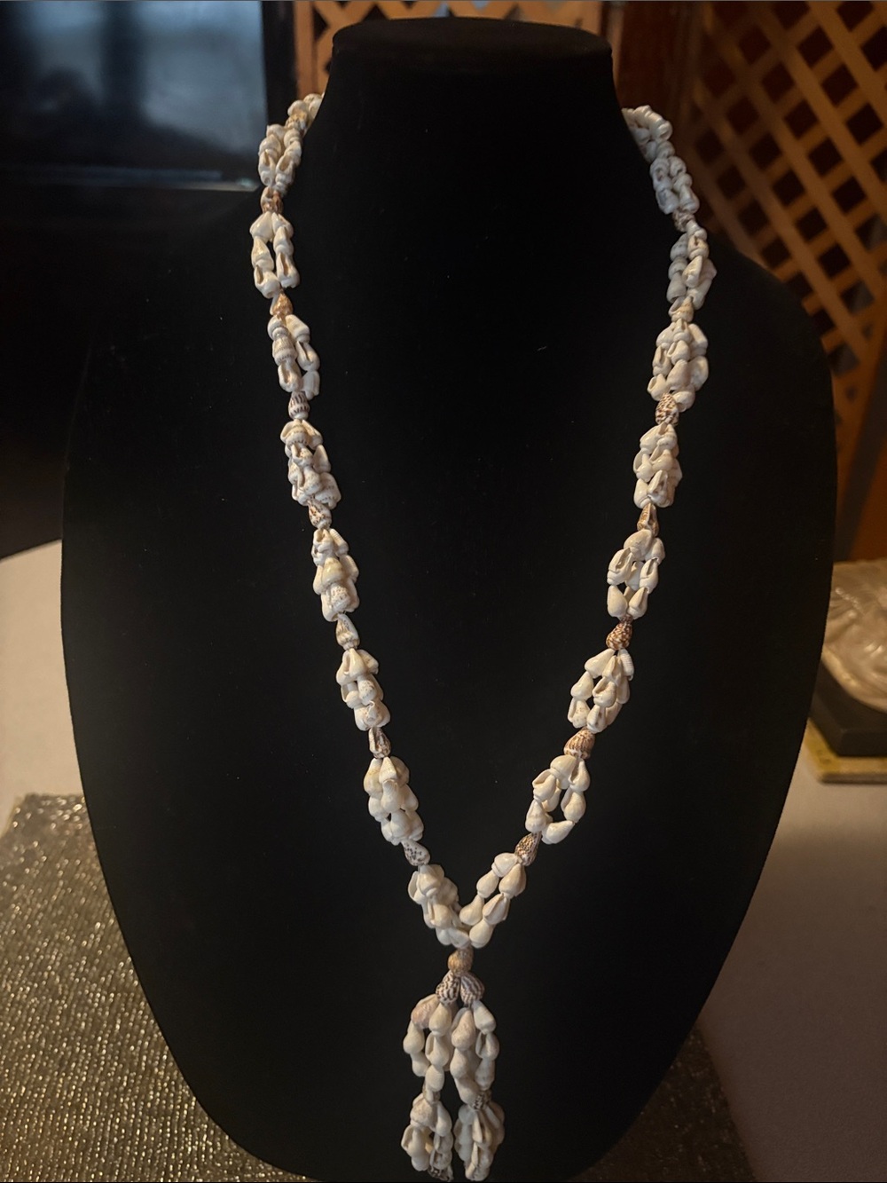 Handmade White Shell Knot Necklace with Tassel